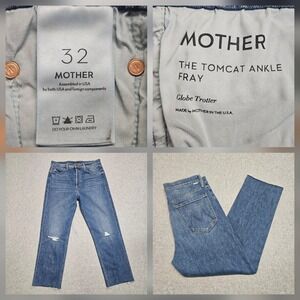 MOTHER The Tomcat Ankle Fray Blue Jeans Womens 32 Globe Trotter